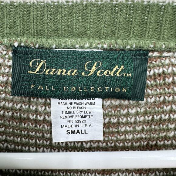 VINTAGE Dana Scott Sweater Womens Small Green Brown Patchwork Knit Made USA 90s - Picture 6 of 8